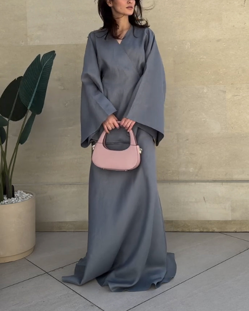 Ensemble femme tunique croisée et jupe longue fluide