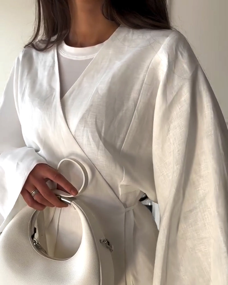 Ensemble femme tunique croisée et jupe longue fluide
