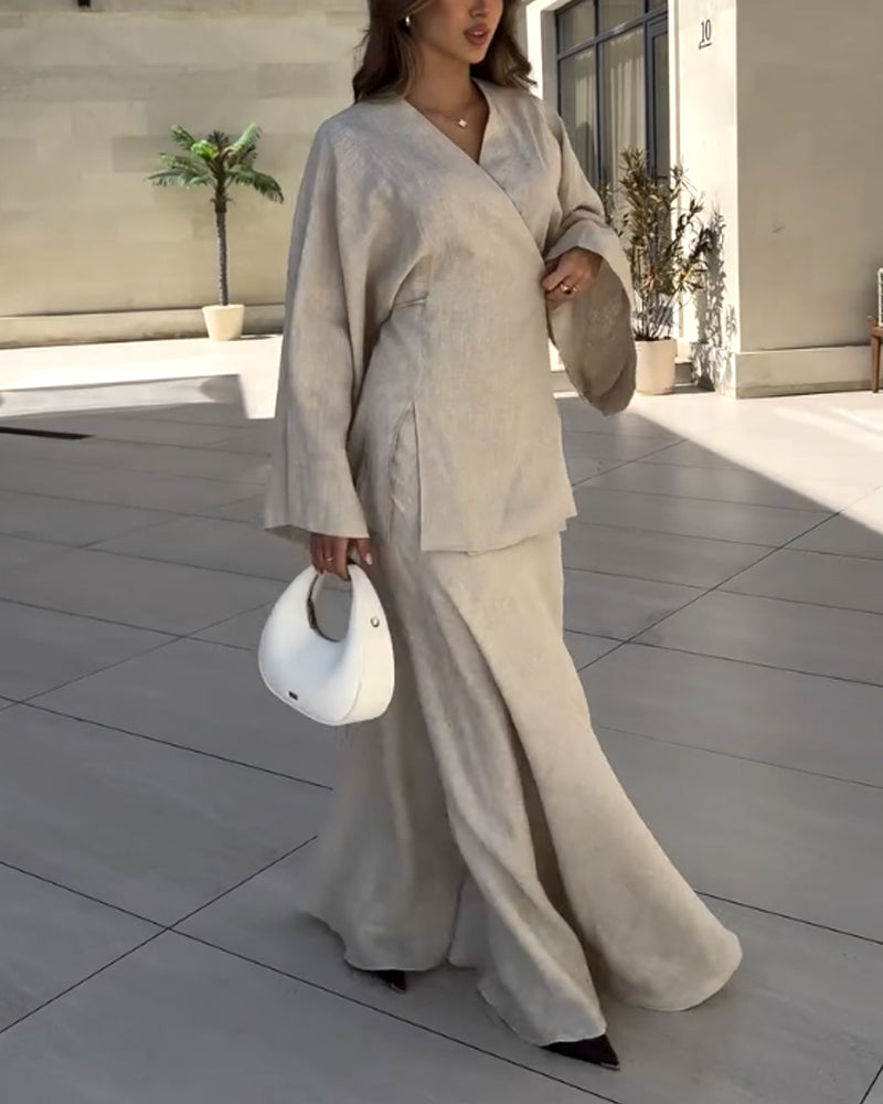 Ensemble femme tunique croisée et jupe longue fluide