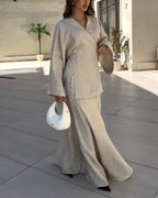 Ensemble femme tunique croisée et jupe longue fluide