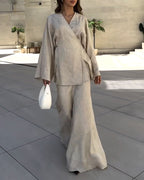 Ensemble femme tunique croisée et jupe longue fluide