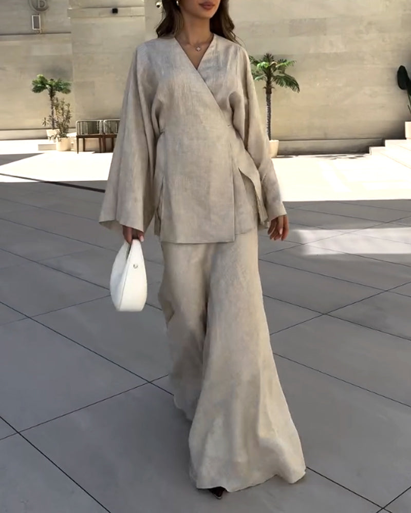 Ensemble femme tunique croisée et jupe longue fluide