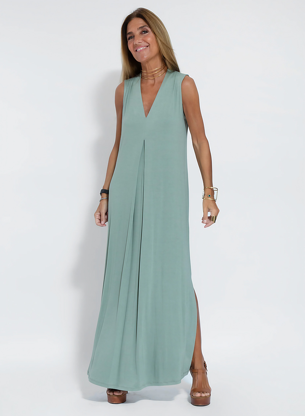 Ensemble femme robe longue et veste légère, ou robe seule, robe seule, turquoise