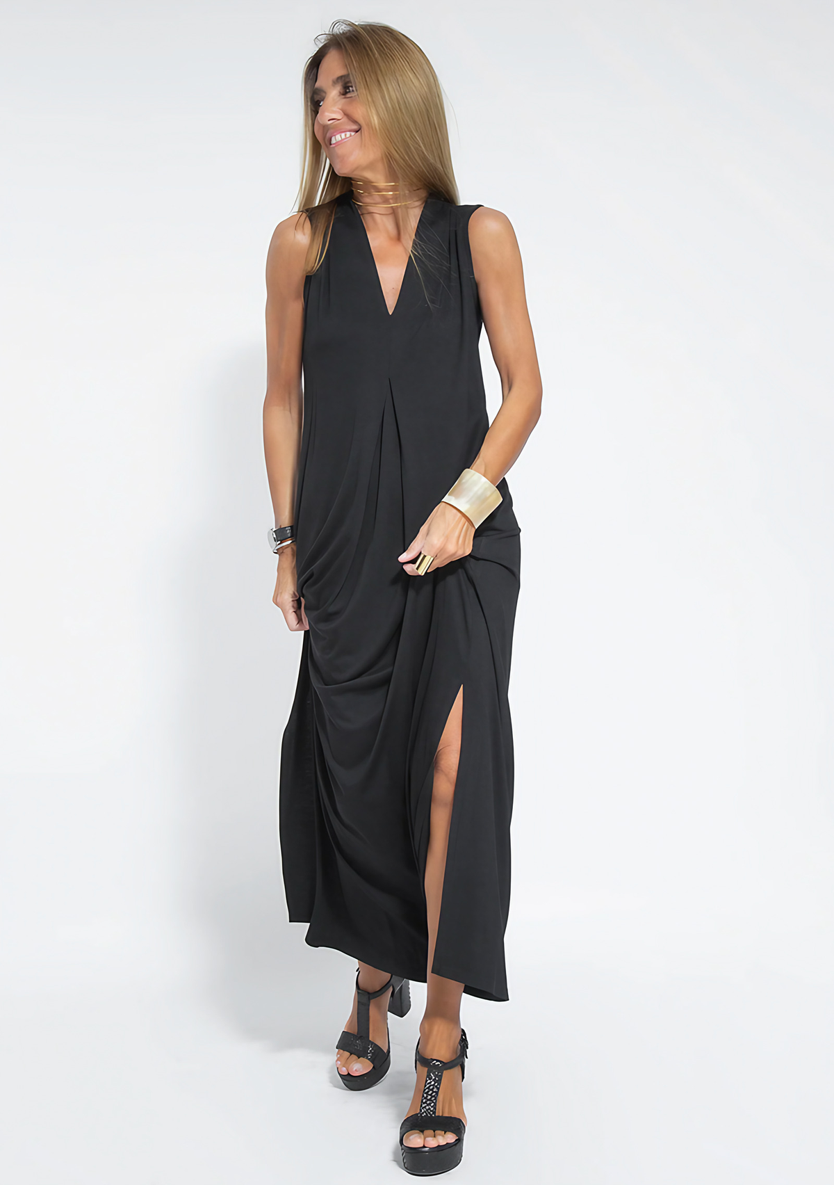Ensemble femme robe longue et veste légère, ou robe seule, robe seule, noir