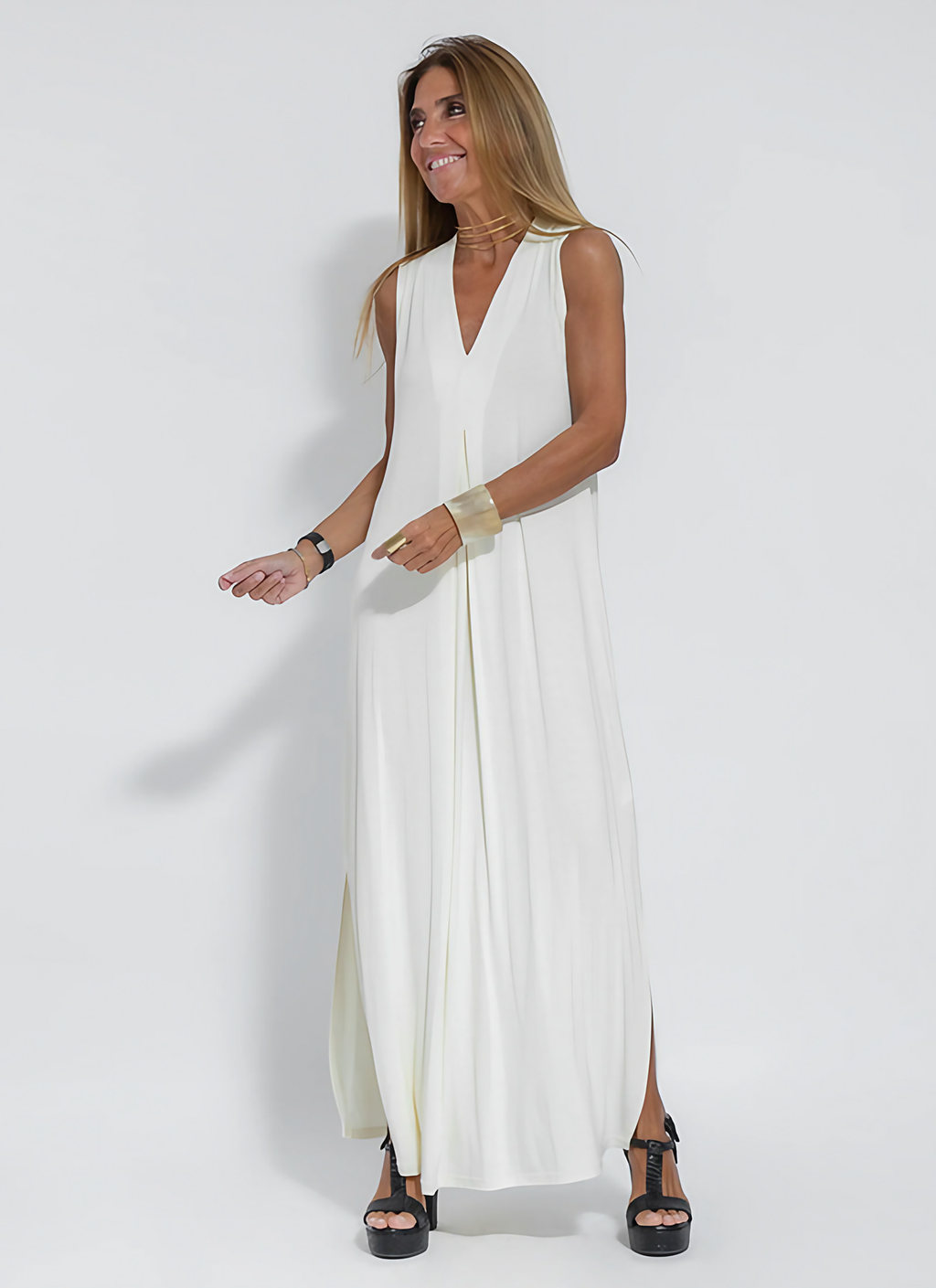 Ensemble femme robe longue et veste légère, ou robe seule, robe seule, blanc
