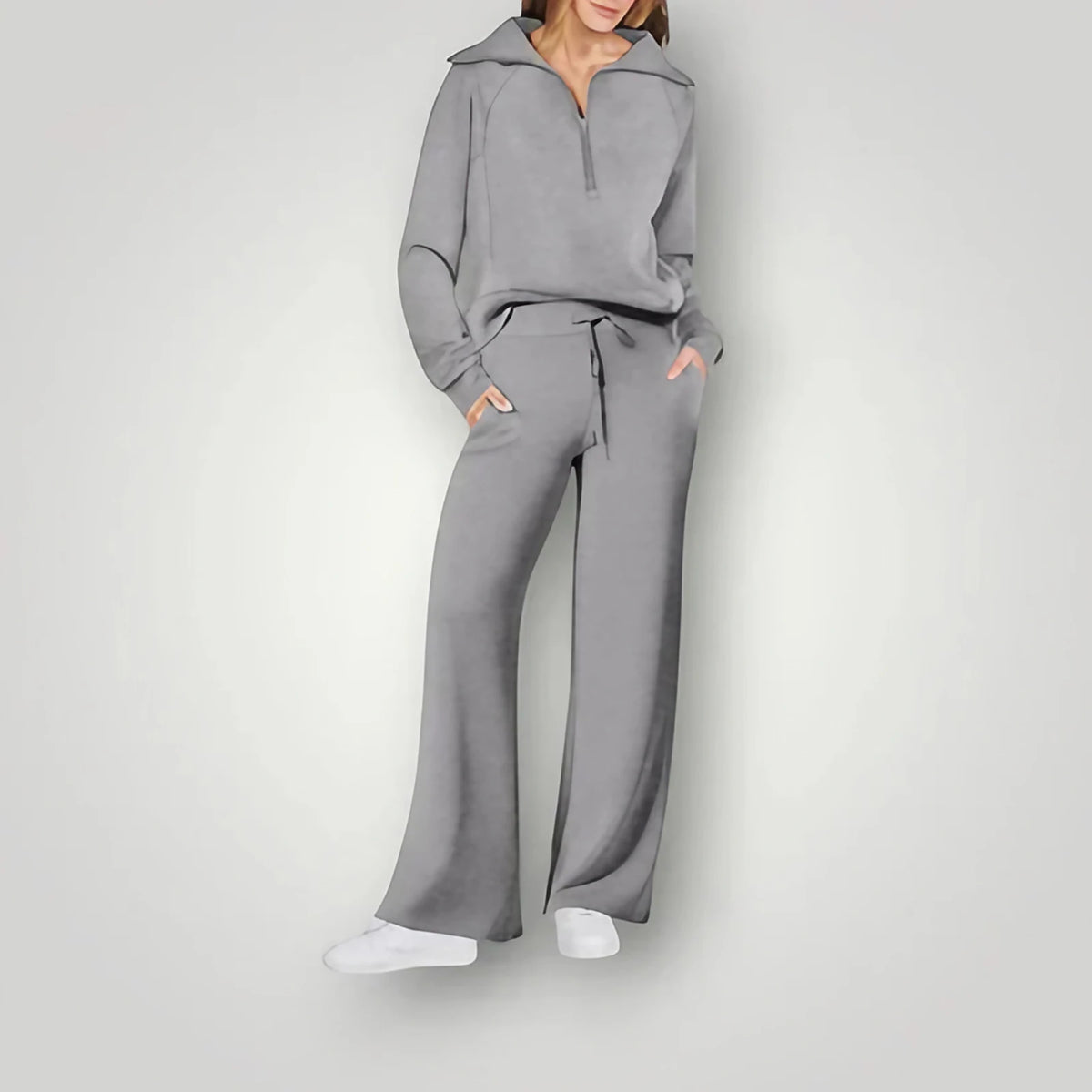 Ensemble détente femme deux pièces, coupe ample, cinq coloris, gris