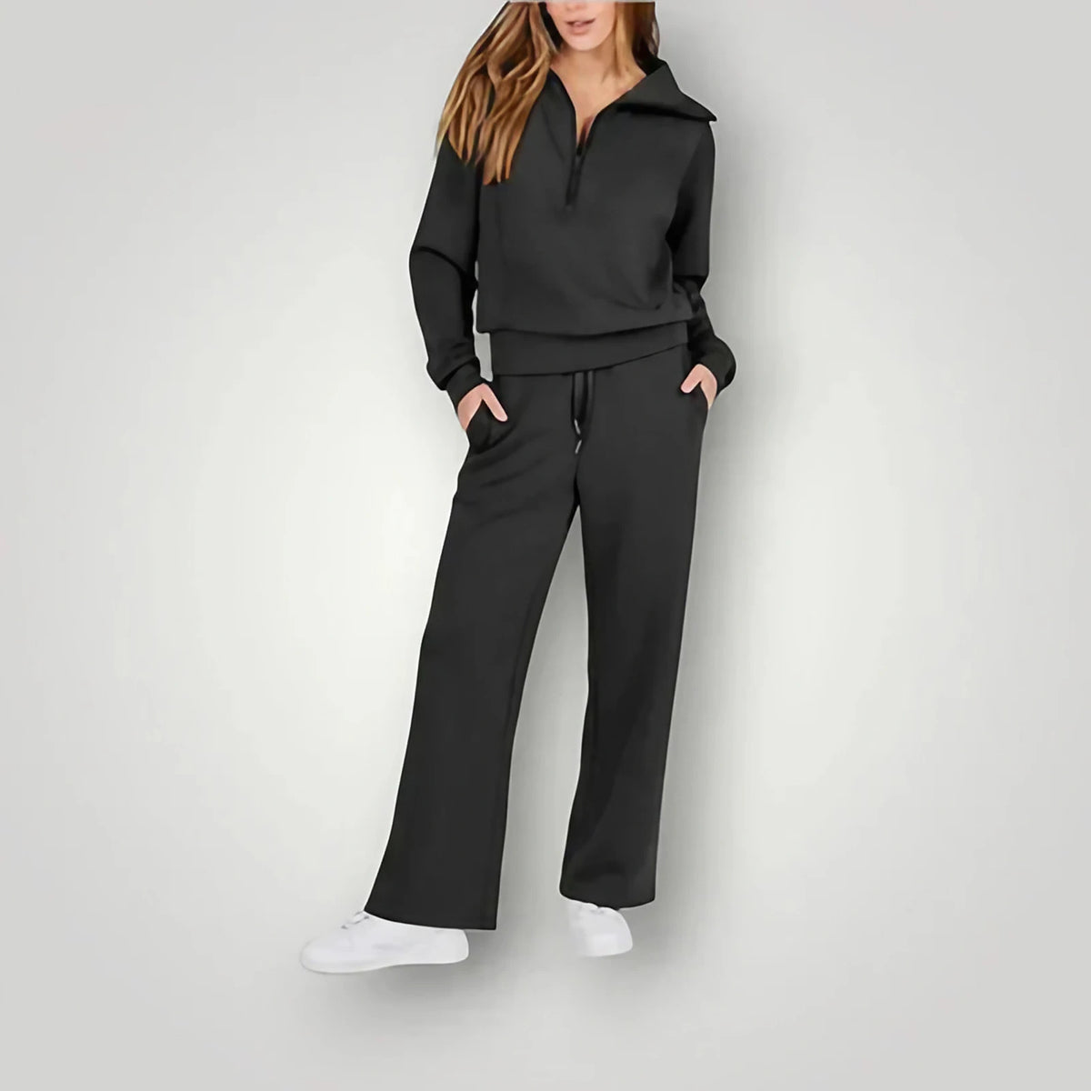 Ensemble détente femme deux pièces, coupe ample, cinq coloris, noir