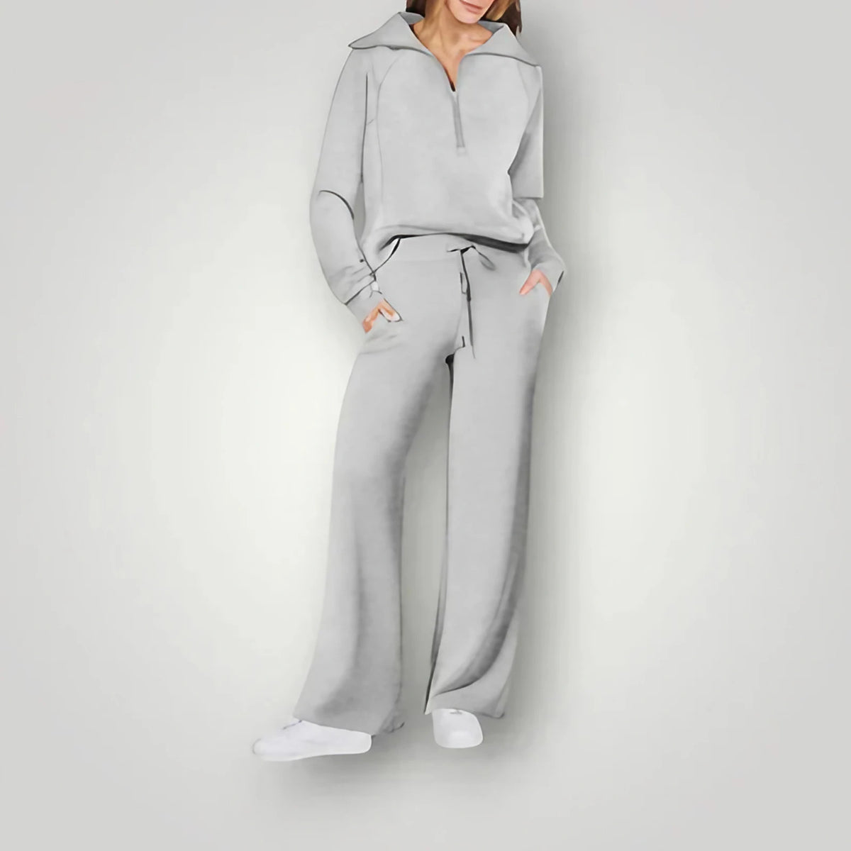 Ensemble détente femme deux pièces, coupe ample, cinq coloris, gris clair