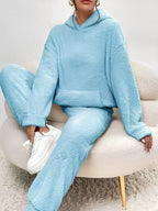 Ensemble détente femme, haut à capuche et pantalon assorti, bleu 02