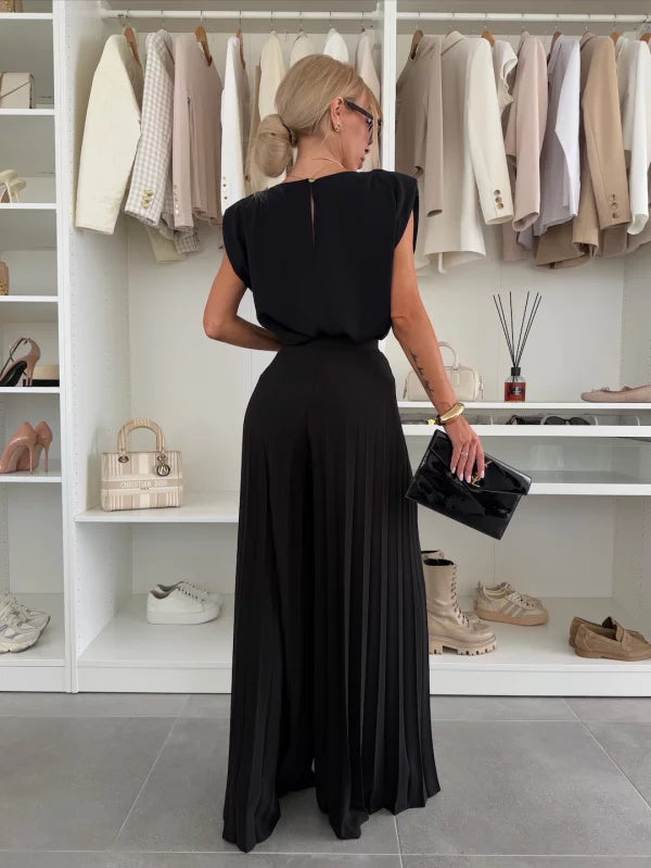 Ensemble plissé femme deux pièces, haut ample et pantalon large