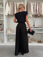 Ensemble plissé femme deux pièces, haut ample et pantalon large