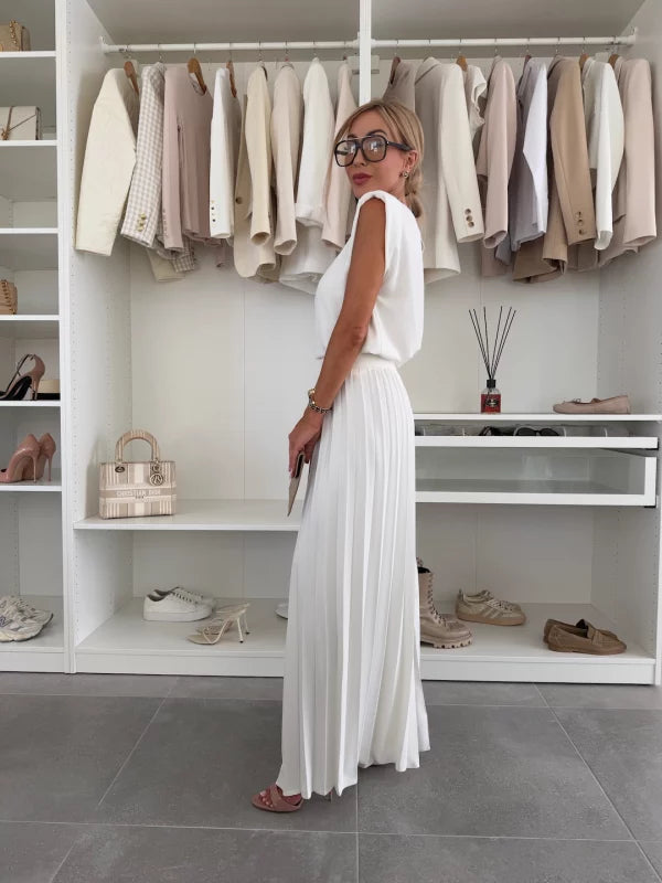 Ensemble plissé femme deux pièces, haut ample et pantalon large