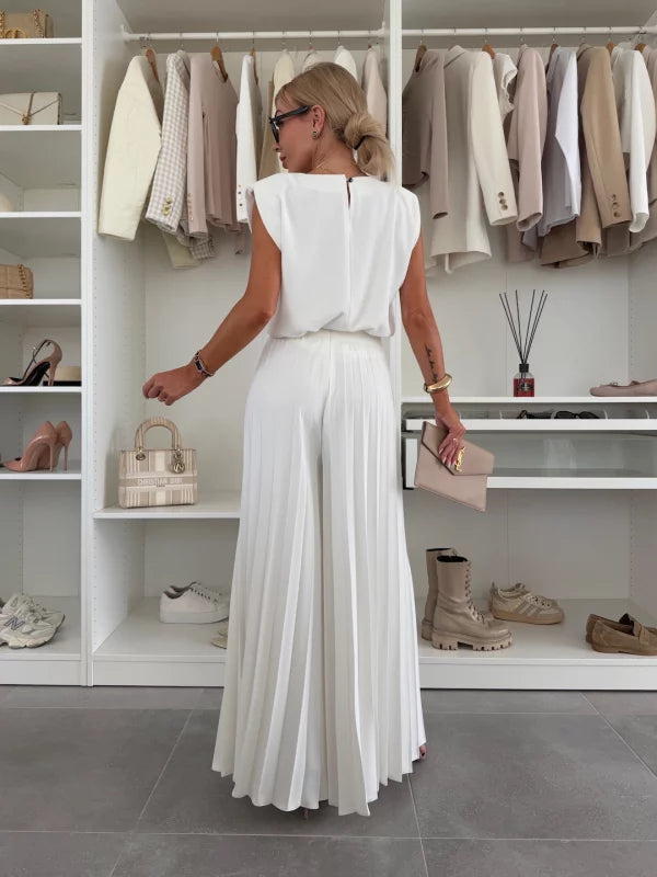 Ensemble plissé femme deux pièces, haut ample et pantalon large