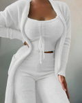 Pyjama polaire femme trois pièces avec gilet, du S au 3XL, blanc