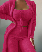 Pyjama polaire femme trois pièces avec gilet, du S au 3XL, rose foncé