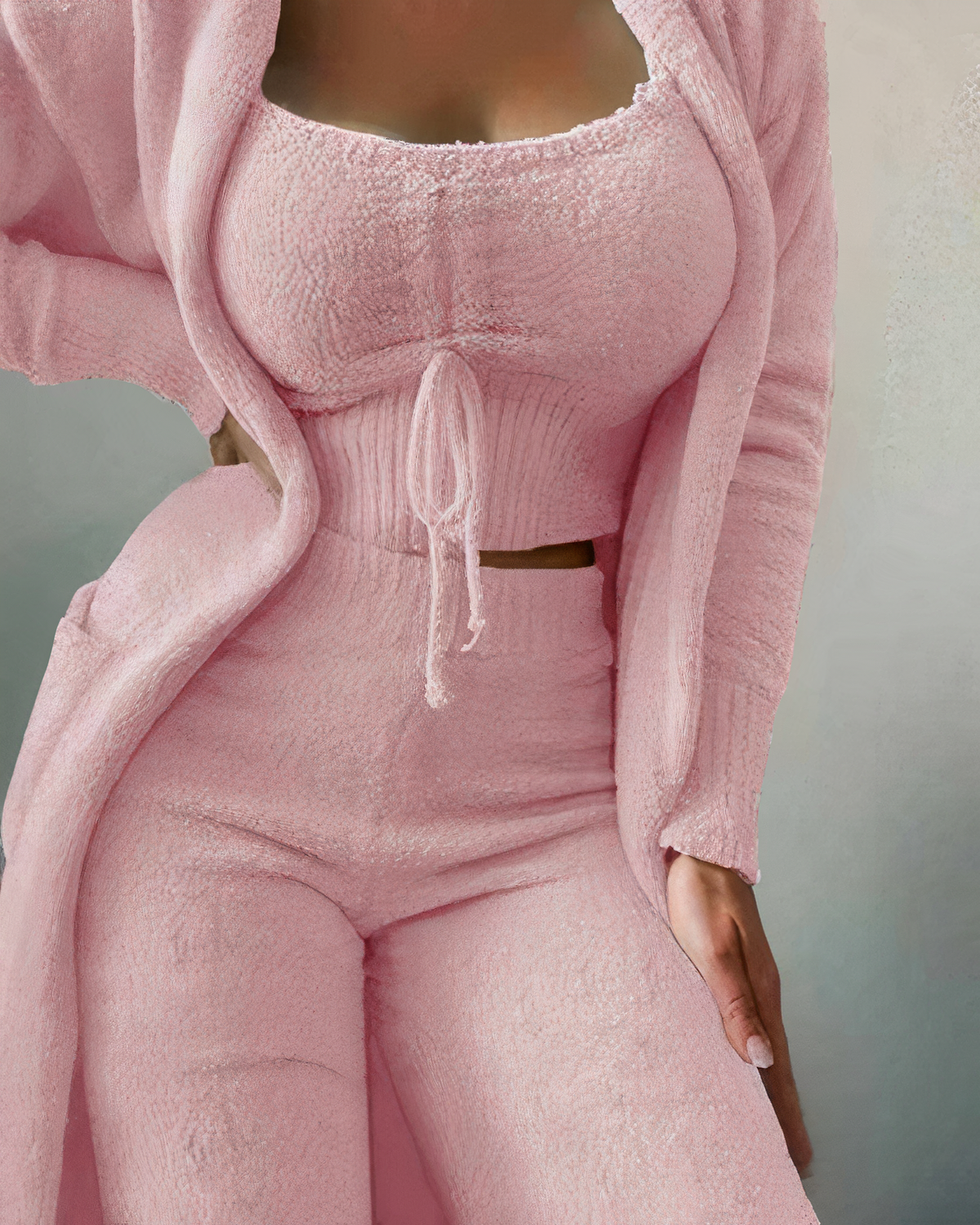 Pyjama polaire femme trois pièces avec gilet, du S au 3XL, rose