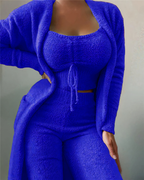 Pyjama polaire femme trois pièces avec gilet, du S au 3XL, bleu