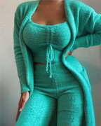 Pyjama polaire femme trois pièces avec gilet, du S au 3XL, turquoise