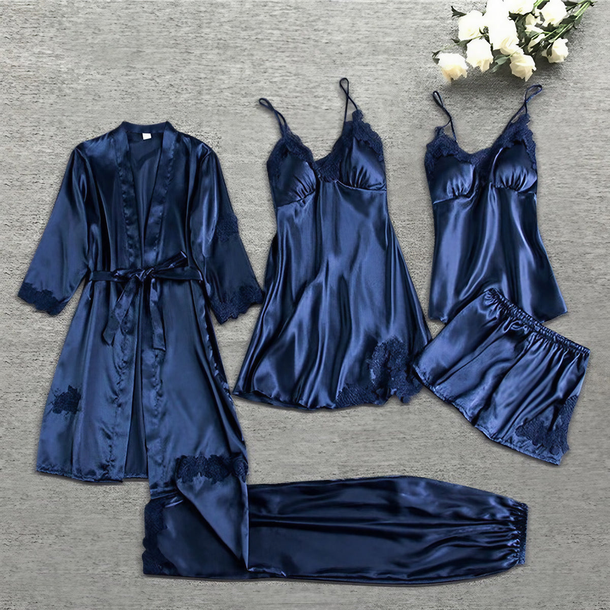 Pyjama femme deux pièces, pantalon à taille élastique, six coloris, bleu foncé