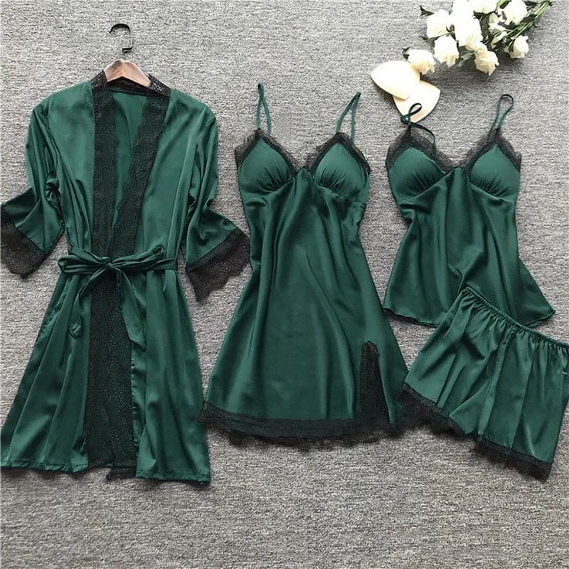 Pyjama femme deux pièces, pantalon à taille élastique, six coloris, vert