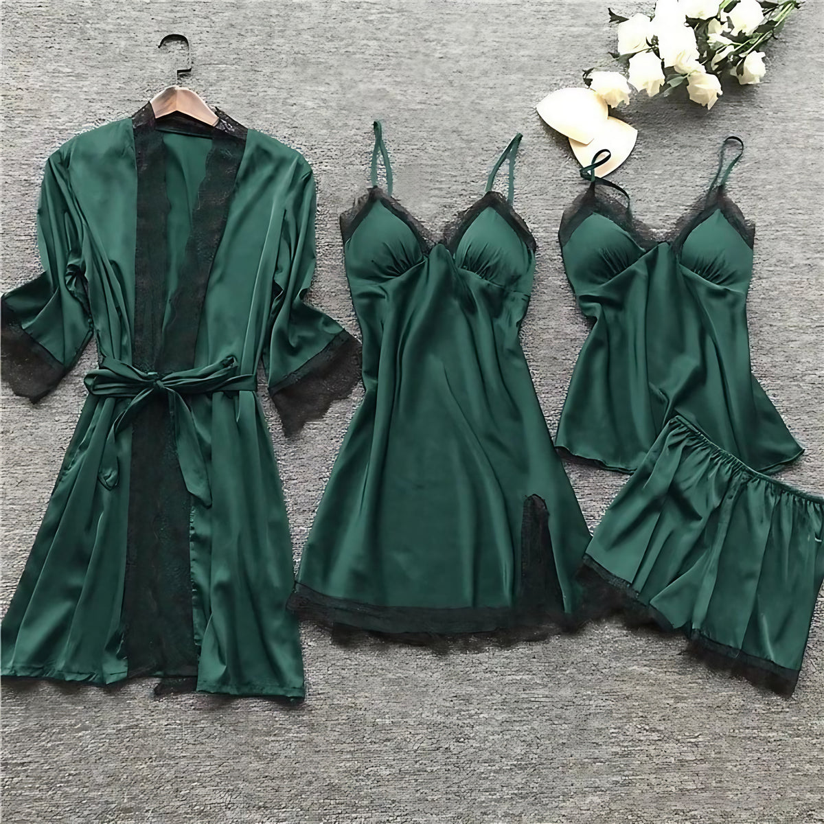 Pyjama femme deux pièces, pantalon à taille élastique, six coloris, vert