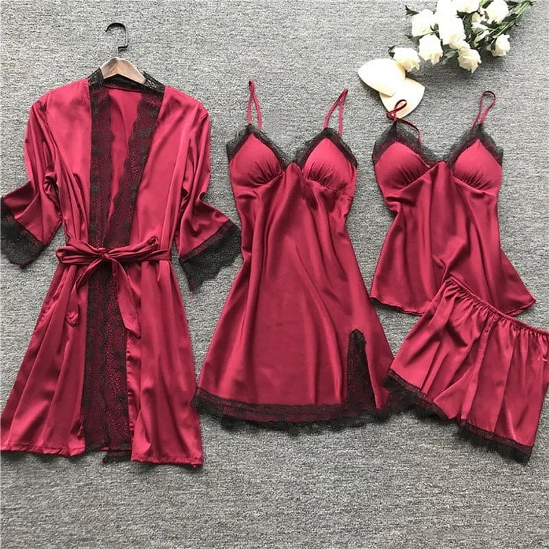 Pyjama femme deux pièces, pantalon à taille élastique, six coloris, rouge