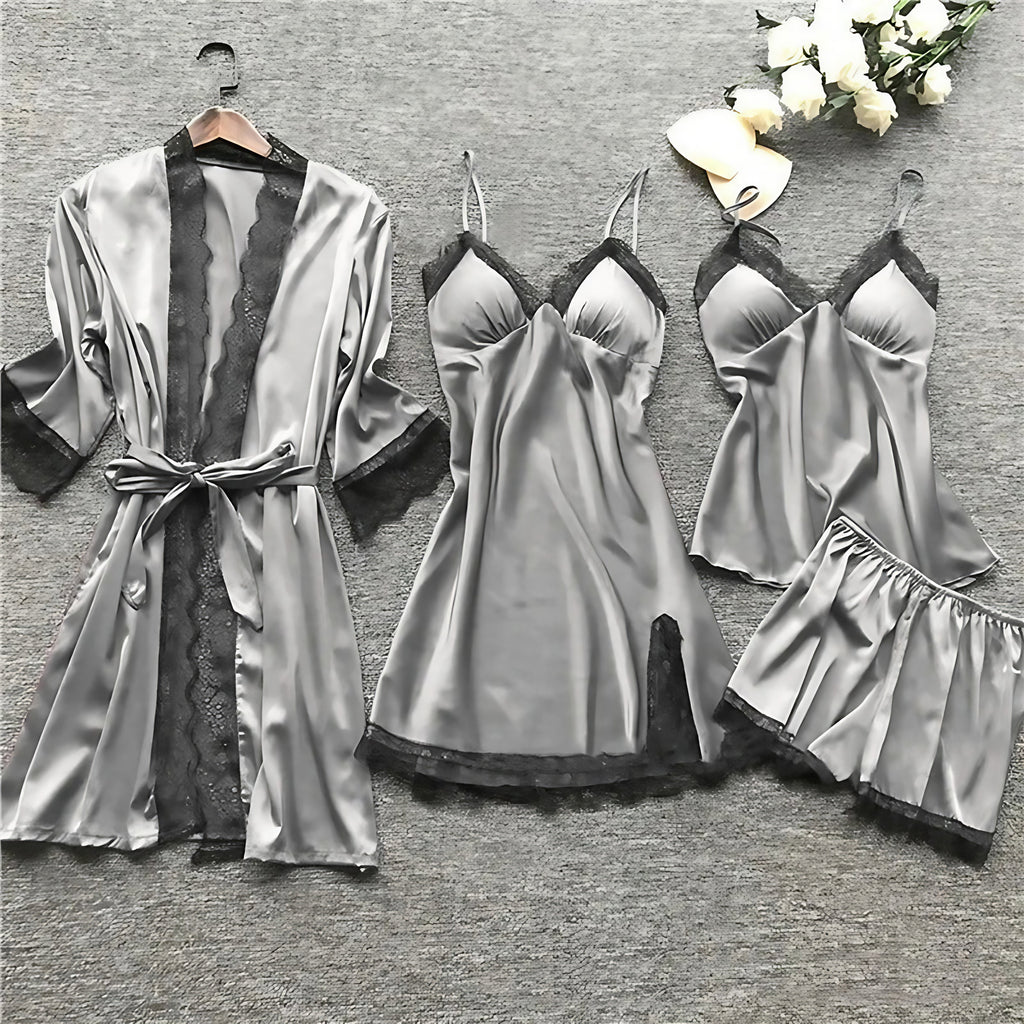 Pyjama femme deux pièces, pantalon à taille élastique, six coloris, gris