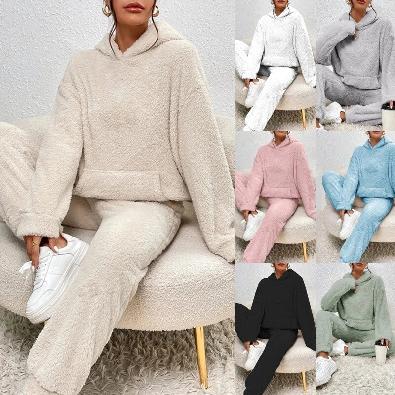 Pyjama polaire femme, haut à capuche et pantalon ample