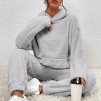 Pyjama polaire femme, haut à capuche et pantalon ample, gris