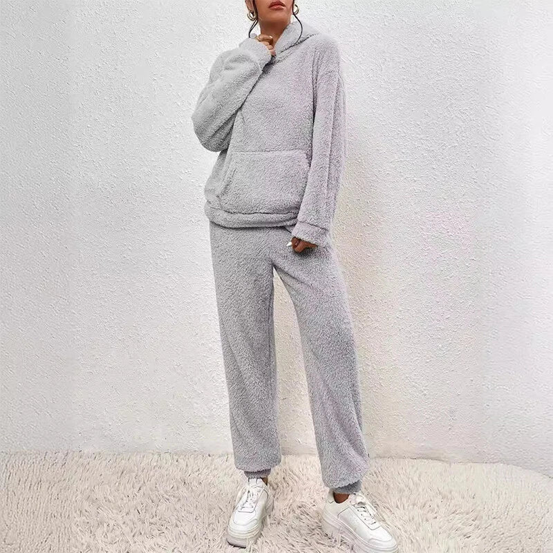 Pyjama polaire femme, haut à capuche et pantalon ample