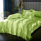 Parure de lit en satin, housse de couette, drap-housse et taies, vert fruit