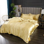 Parure de lit en satin, housse de couette, drap-housse et taies, camel