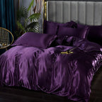 Parure de lit en satin, housse de couette, drap-housse et taies, violet cristal