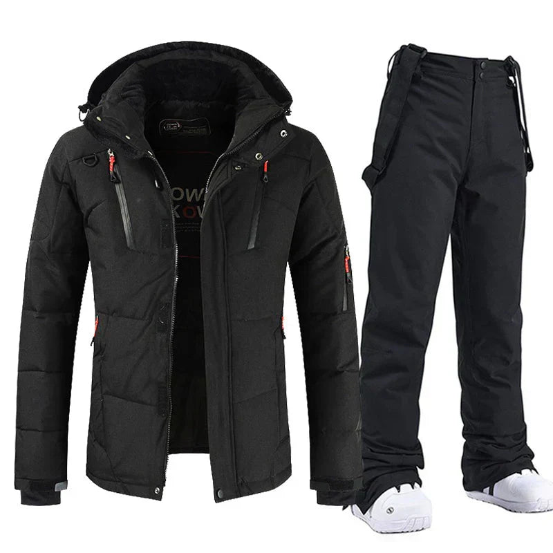 Ensemble de ski homme, veste et pantalon imperméables coupe-vent, noir