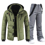 Ensemble de ski homme, veste et pantalon imperméables coupe-vent, vert armée