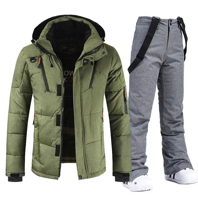 Ensemble de ski homme, veste et pantalon imperméables coupe-vent, vert armée