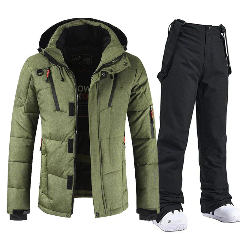 Ensemble de ski homme, veste et pantalon imperméables coupe-vent, vert