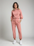 Ensemble survêtement femme col montant et manches ballon, rose
