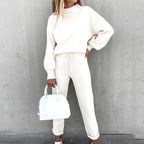Ensemble survêtement femme col montant et manches ballon, blanc