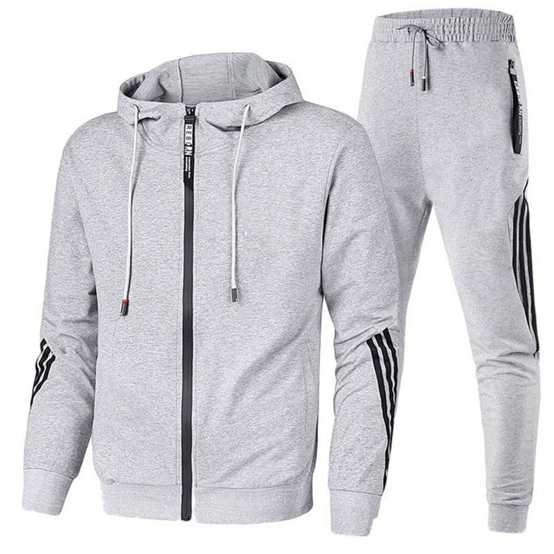 Survêtement homme deux pièces, sweat zippé à capuche et jogging, gris