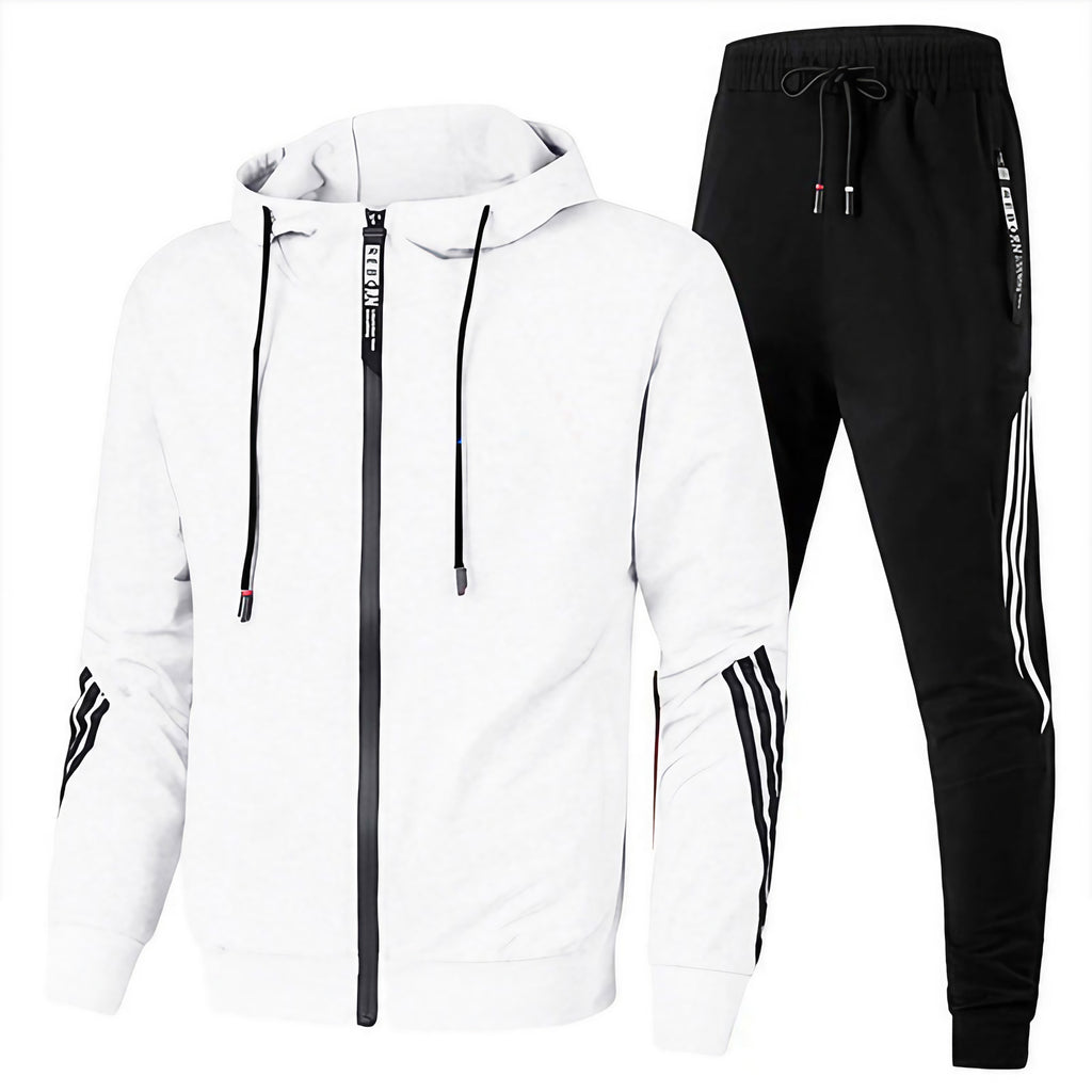 Survêtement homme deux pièces, sweat zippé à capuche et jogging, blanc