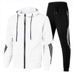 Survêtement homme deux pièces, sweat zippé à capuche et jogging, blanc