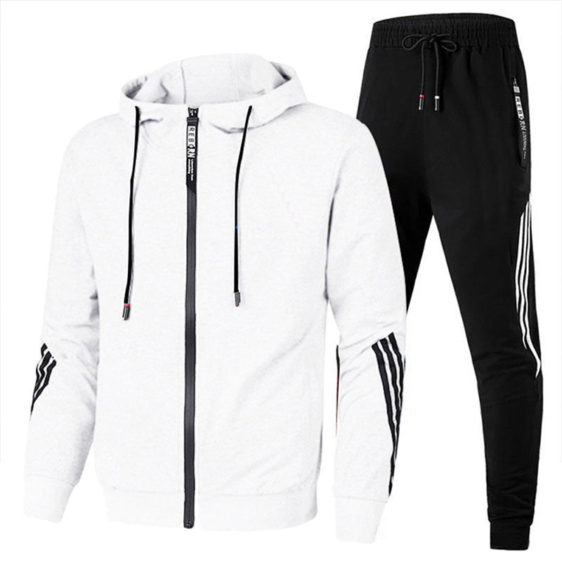 Survêtement homme deux pièces, sweat zippé à capuche et jogging, blanc