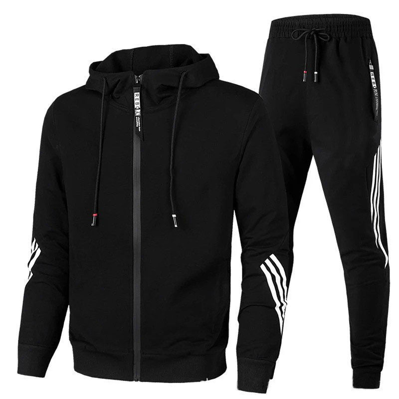 Survêtement homme deux pièces, sweat zippé à capuche et jogging, noir