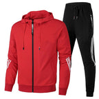 Survêtement homme deux pièces, sweat zippé à capuche et jogging, rouge