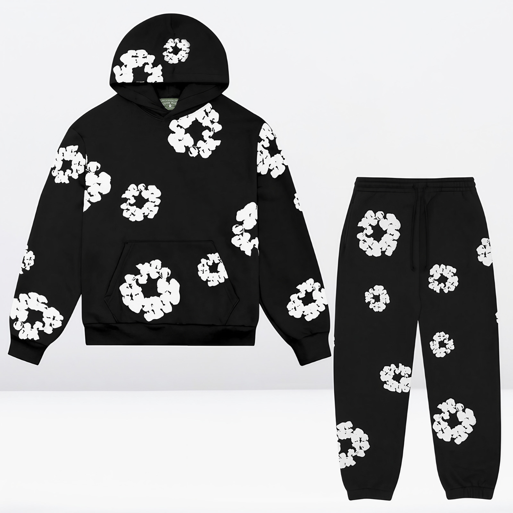 Survêtement mixte en coton, sweat à capuche et pantalon long, noir