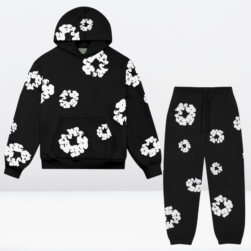 Survêtement mixte en coton, sweat à capuche et pantalon long, noir