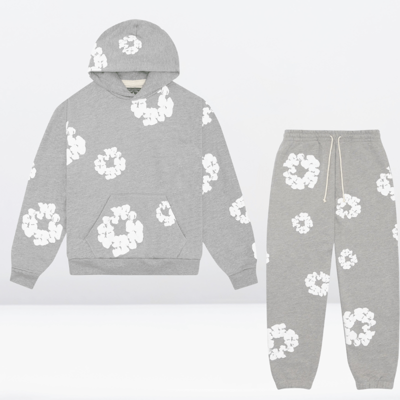 Survêtement mixte en coton, sweat à capuche et pantalon long, gris