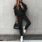 Ensemble survêtement femme à capuche, pantalon taille élastique, noir