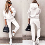 Ensemble survêtement femme à capuche, pantalon taille élastique, blanc